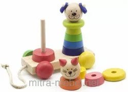 Детская игрушка каталочка с пирамидками "Котик+собачка"