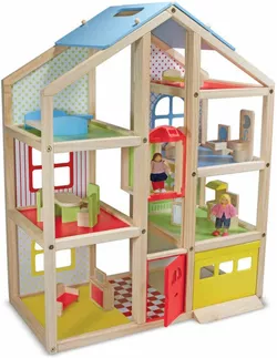 Кукольный домик деревянный с подъемником,мебелью и куклами