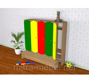 Шкаф детский пятисекционный с лавкой цветной (1520*300*1400h)