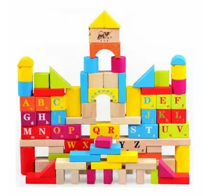 Детский конструктор деревянный "Разноцветный городок" 100 деталей